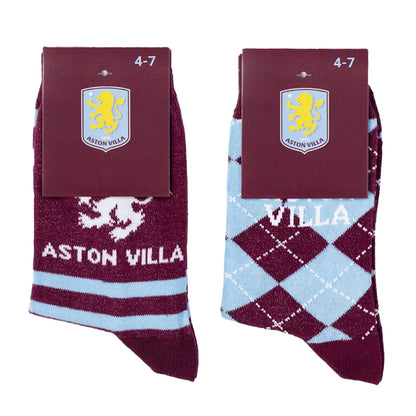 Claret-Sky Blue-Yellow - Lifestyle - Aston Villa FC Unisex Adult Dress Socks (Pack of 2)