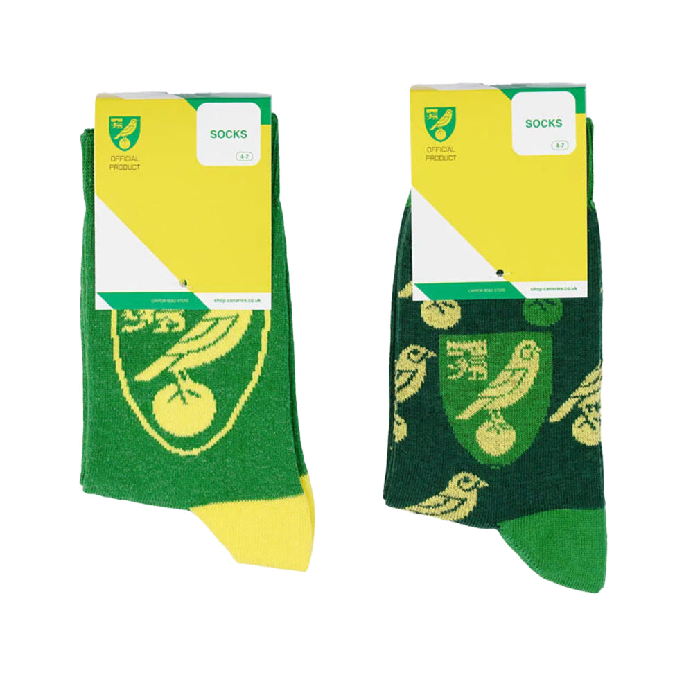 Green-Dark Green-Yellow - Back - Norwich City FC Unisex Adult Dress Socks (Pack of 2)