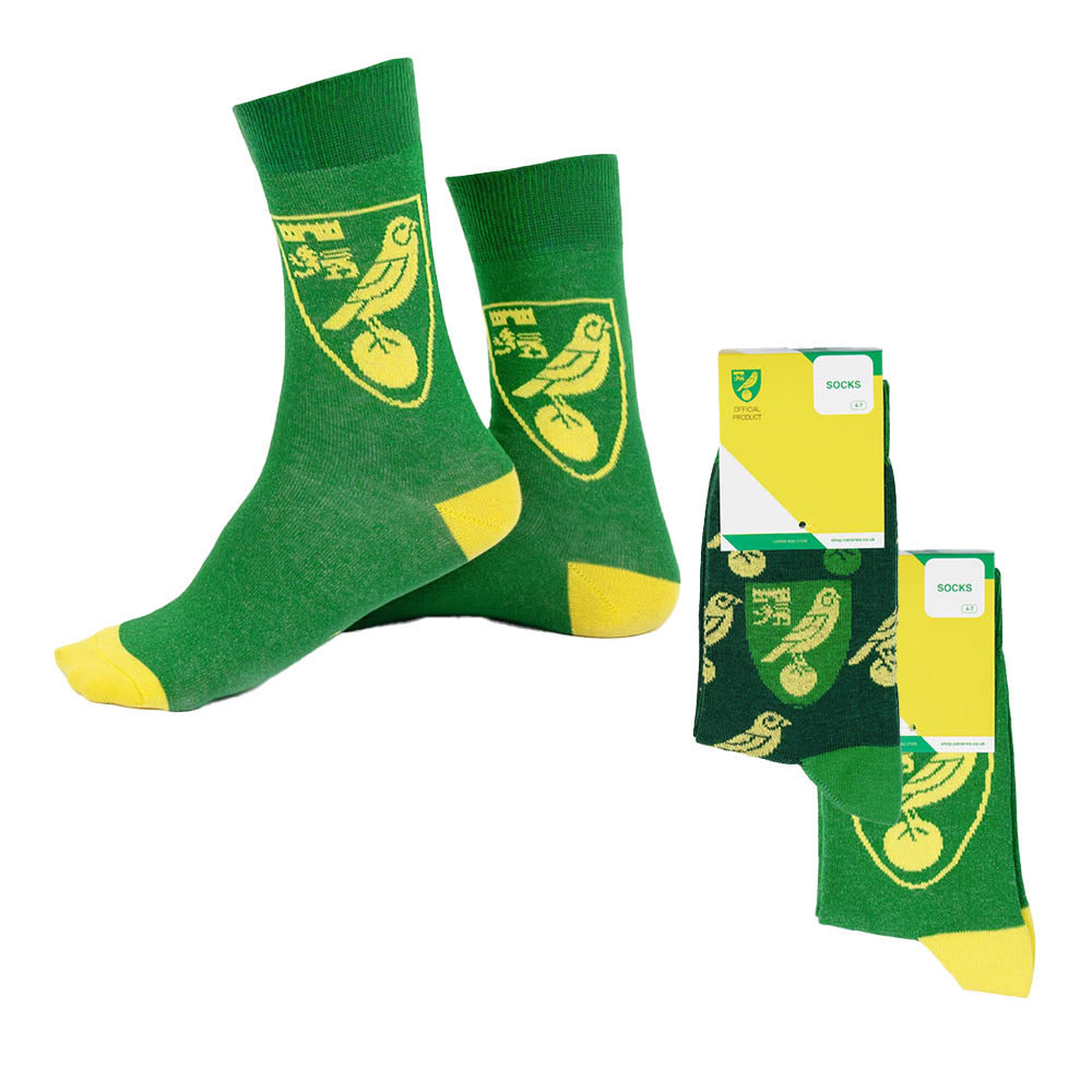 Green-Dark Green-Yellow - Side - Norwich City FC Unisex Adult Dress Socks (Pack of 2)