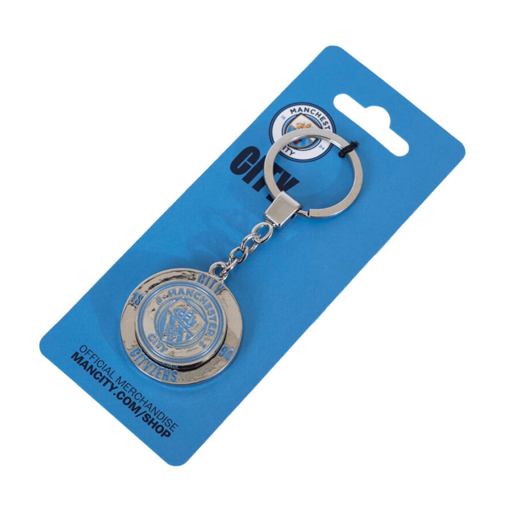 Sky Blue-Red-Navy-Yellow - Side - Manchester City FC Fidget Spinner Keyring