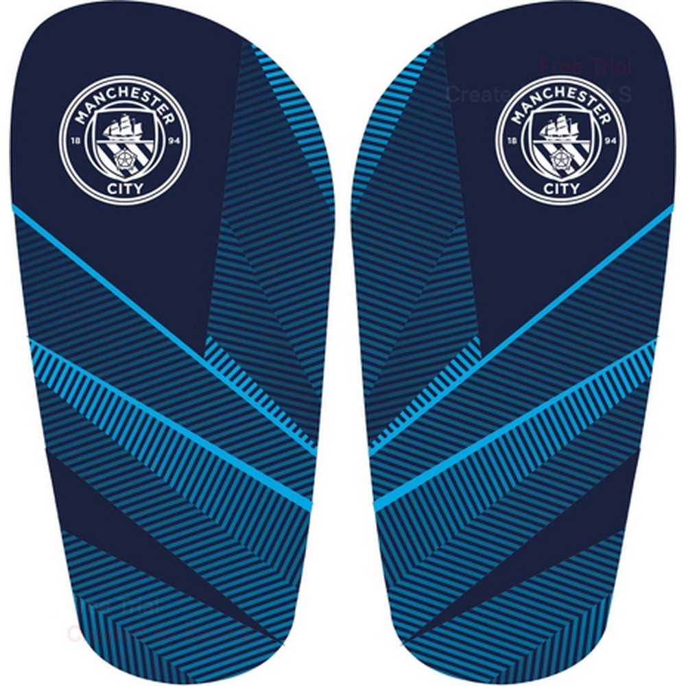 Blue-Yellow-Navy-Red - Front - Manchester City FC Childrens-Kids Fuse Shin & Ankle Guards
