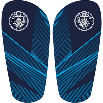 Blue-Yellow-Navy-Red - Front - Manchester City FC Childrens-Kids Fuse Shin & Ankle Guards