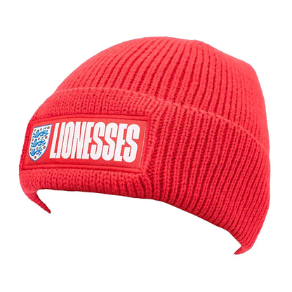 Navy-Red - Side - England FA Unisex Adult Lionesses Cuffed Beanie