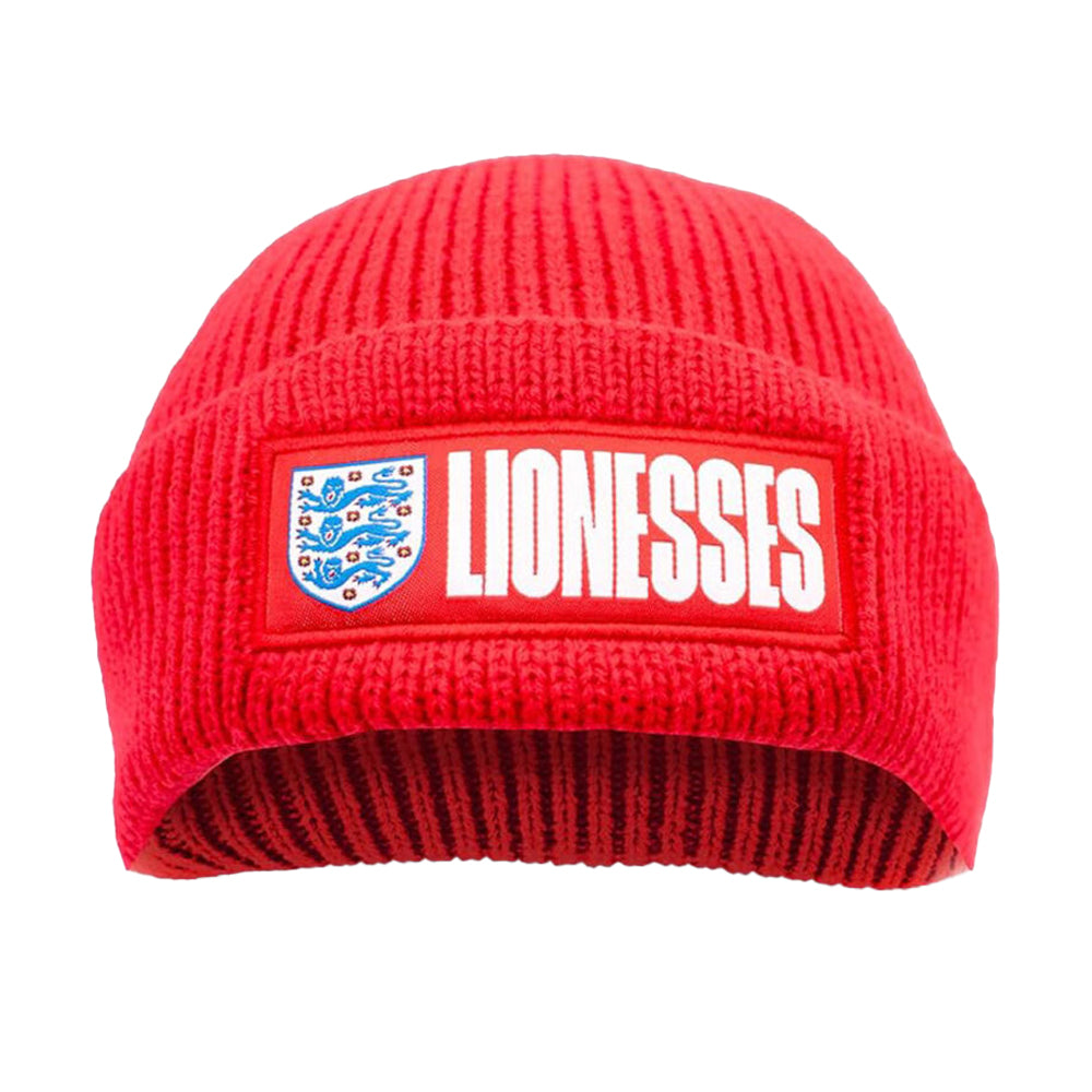 Navy-Red - Front - England FA Unisex Adult Lionesses Cuffed Beanie