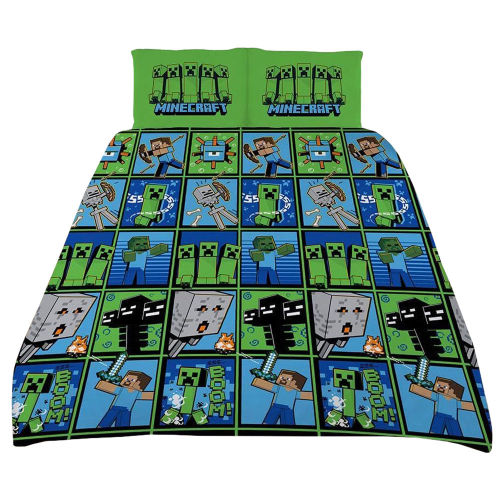 Green-Blue-Grey - Front - Minecraft Double Duvet Set