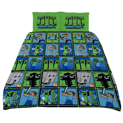 Green-Blue-Grey - Front - Minecraft Double Duvet Set