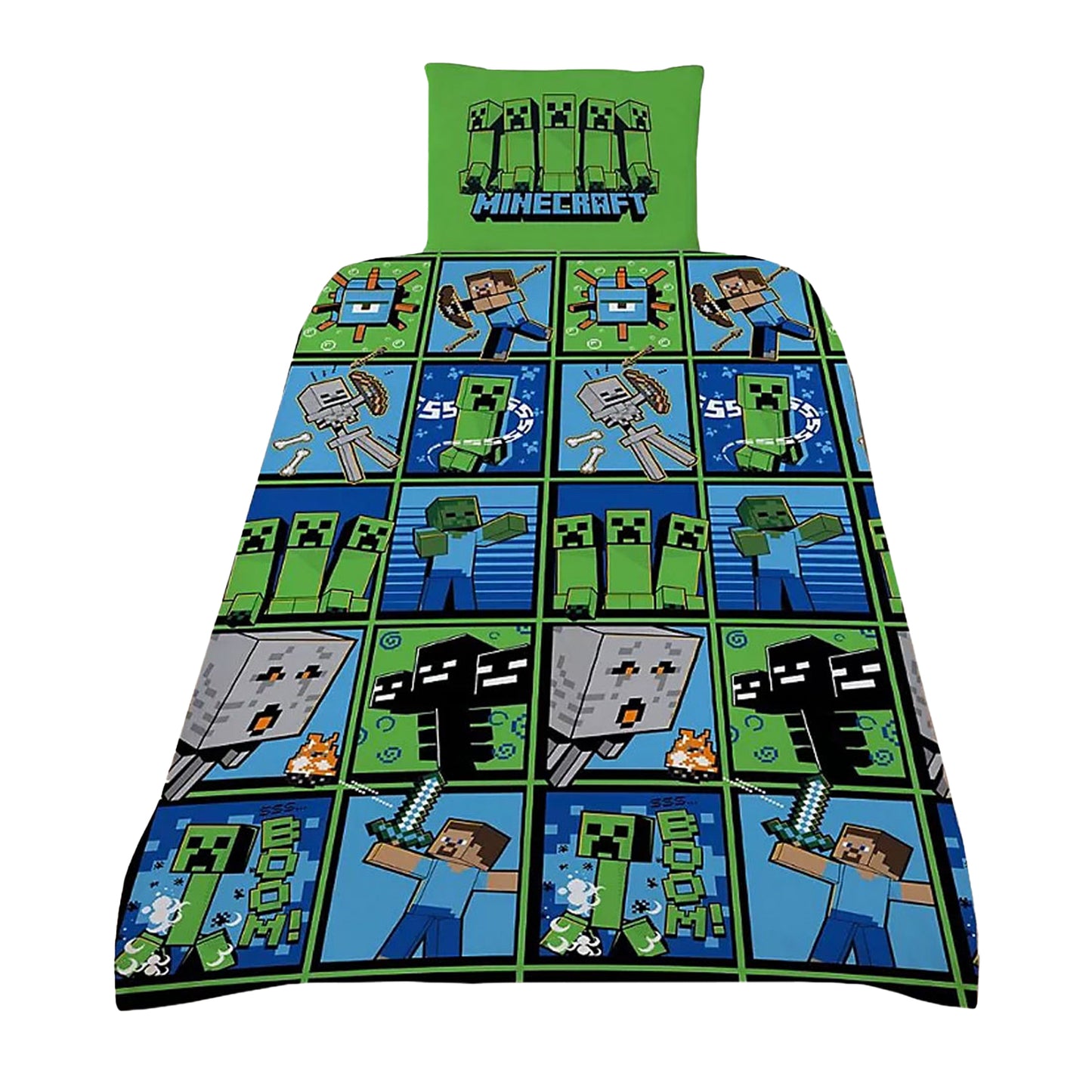 Green-Blue-Grey - Front - Minecraft Duvet Set