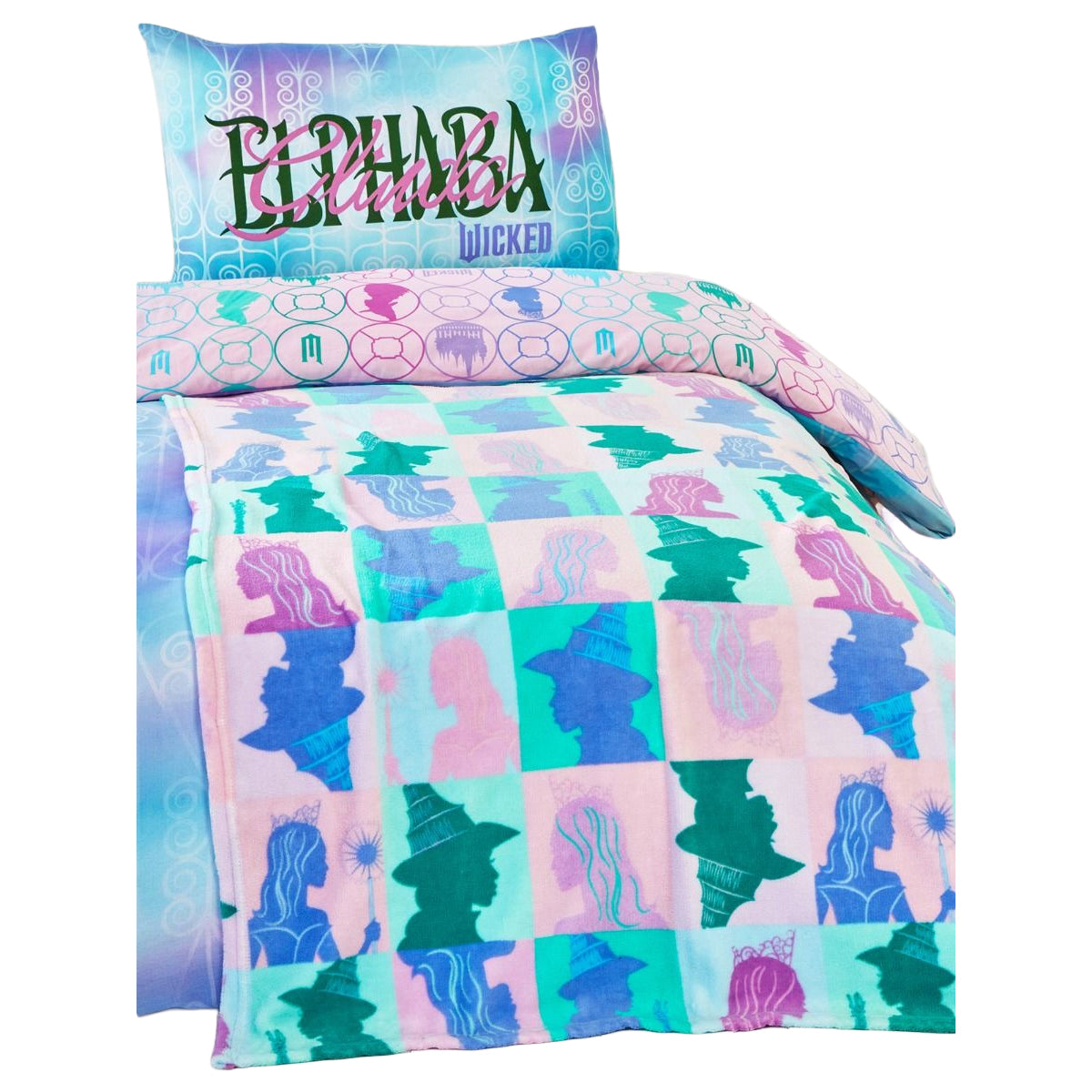 Pink-Green-Blue - Back - Wicked: For Good Fleece Elphaba and Glinda Blanket