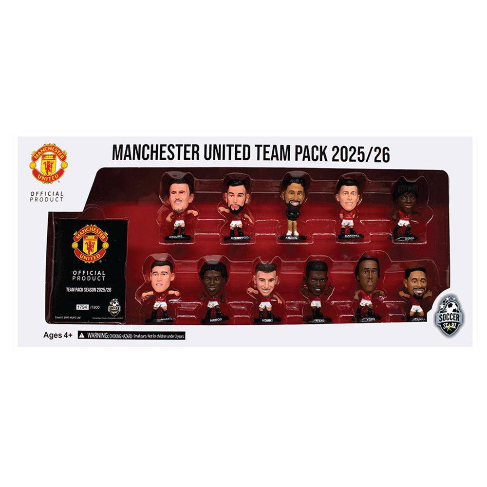 Red-Yellow - Front - Manchester United FC Season 25-26 SoccerStarz Football Figurine Set (Pack of 11)