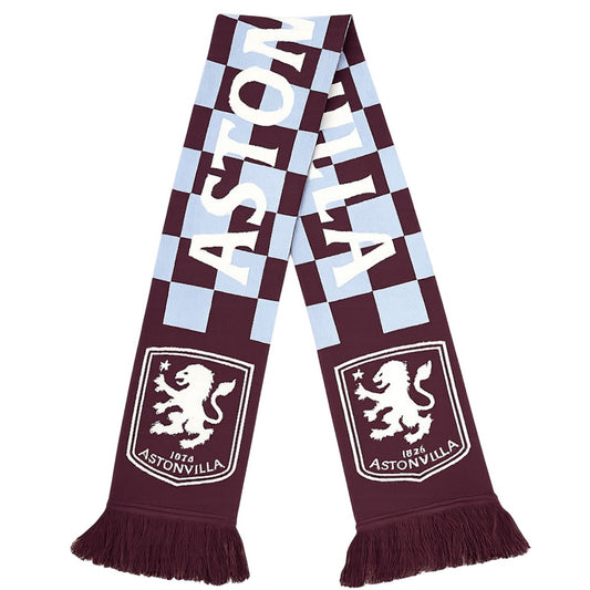 Maroon-Sky Blue-White - Front - Aston Villa FC Checked Scarf