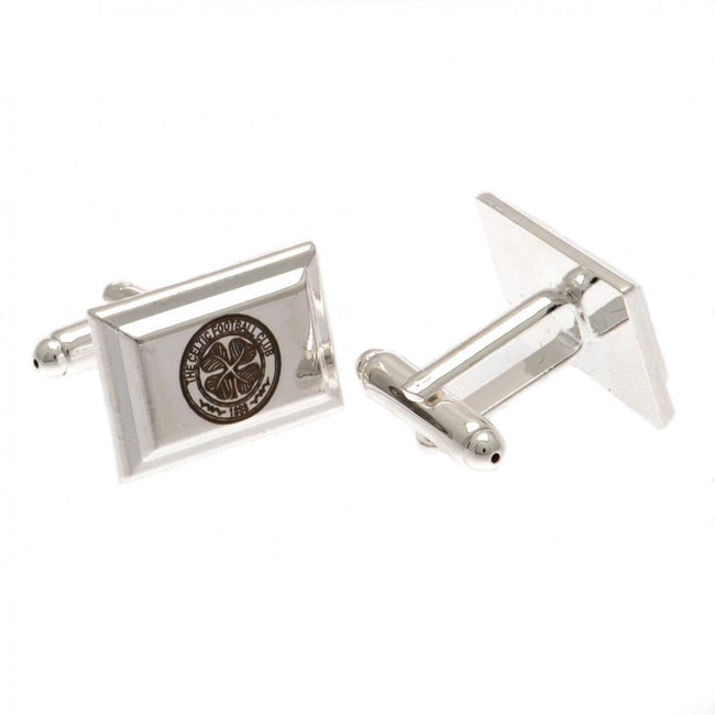 Silver - Front - Celtic FC Silver Plated Cufflinks (1 Pair)