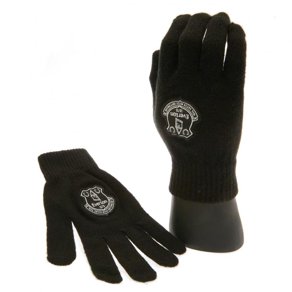 Black - Front - Everton FC Children-Kids Knitted Gloves