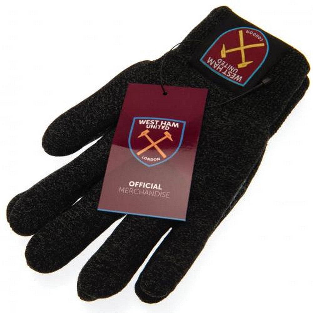 Grey - Side - West Ham United FC Adults Unisex Luxury Touchscreen Gloves