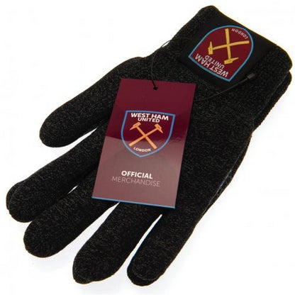 Grey - Side - West Ham United FC Adults Unisex Luxury Touchscreen Gloves