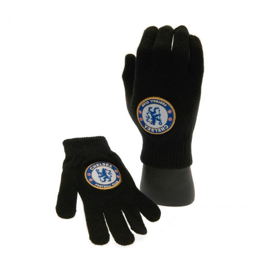 Black - Front - Chelsea FC Childrens-Kids Knitted Gloves