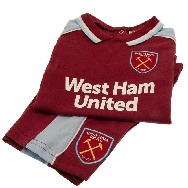 Claret Red-Sky Blue - Front - West Ham United FC Baby Crest Shorts & Top Set