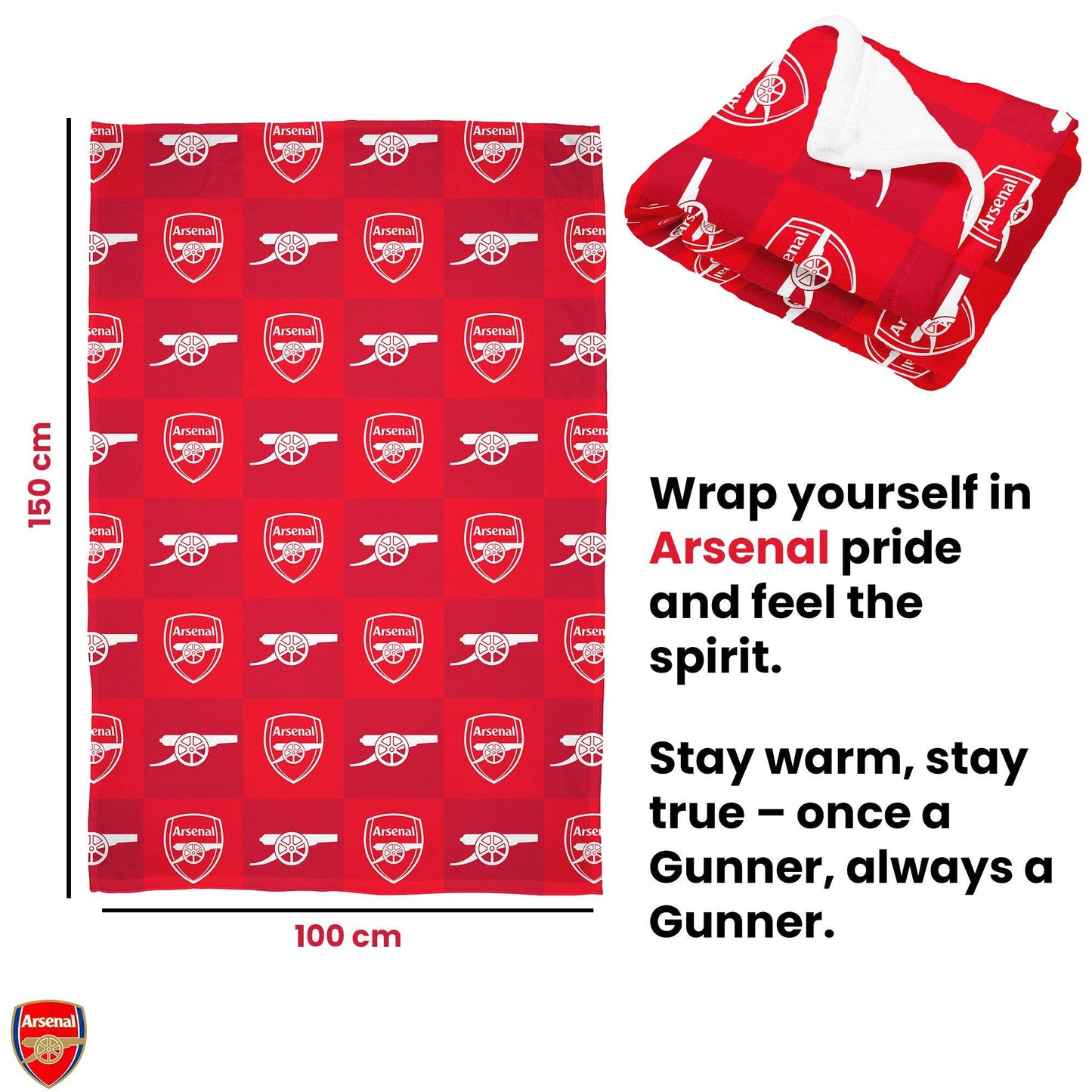 Red-White - Side - Arsenal FC Polyester Checkered Fleece Blanket