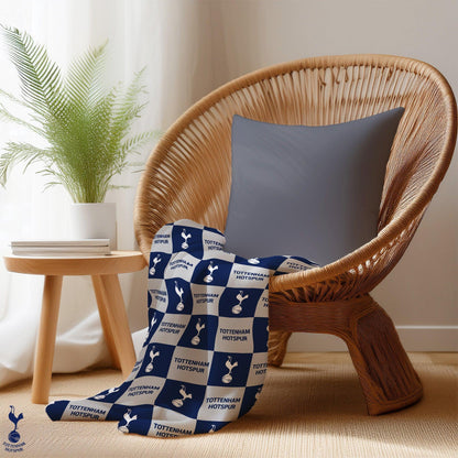Navy-White - Back - Tottenham Hotspur FC Polyester Checkered Fleece Blanket