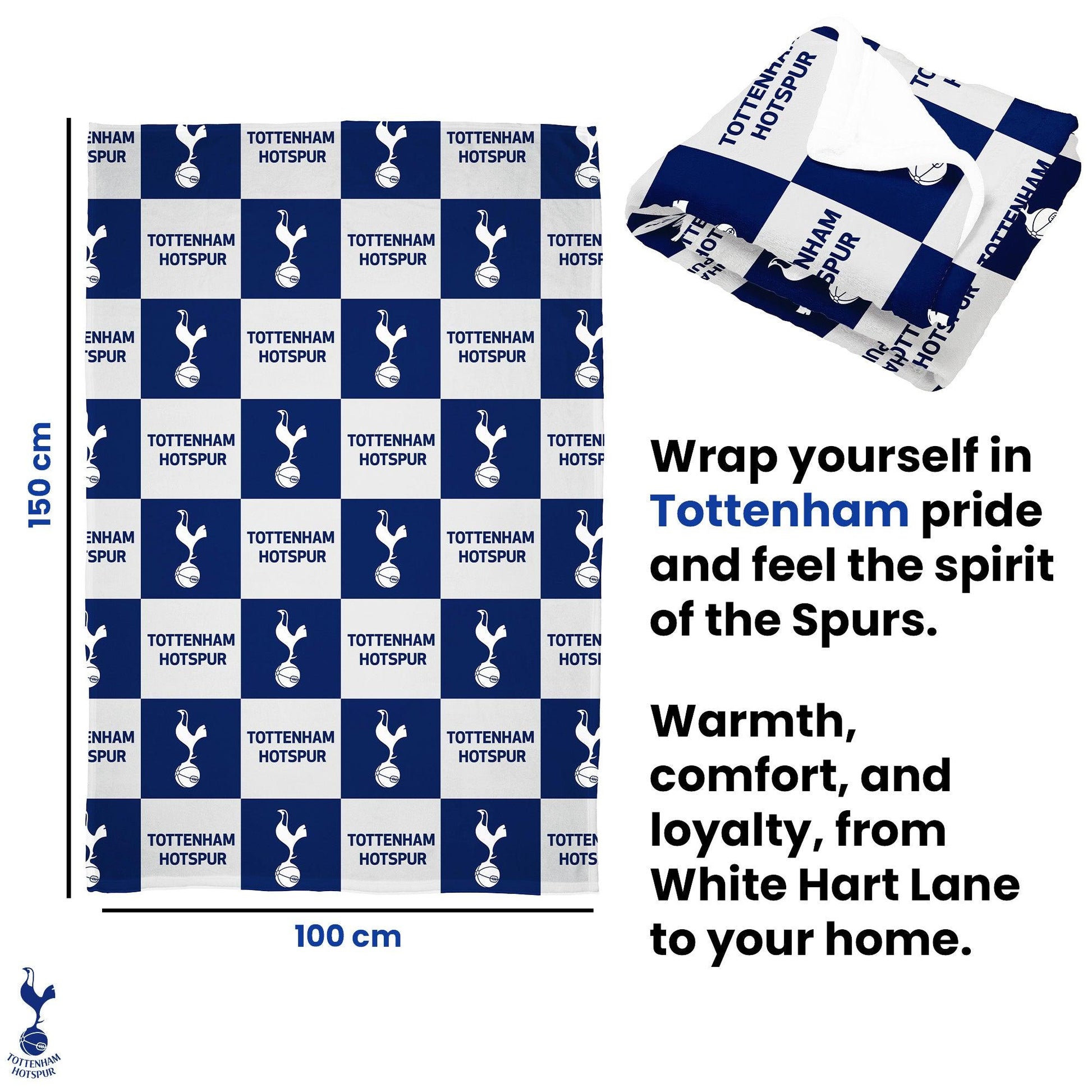 Navy-White - Side - Tottenham Hotspur FC Polyester Checkered Fleece Blanket