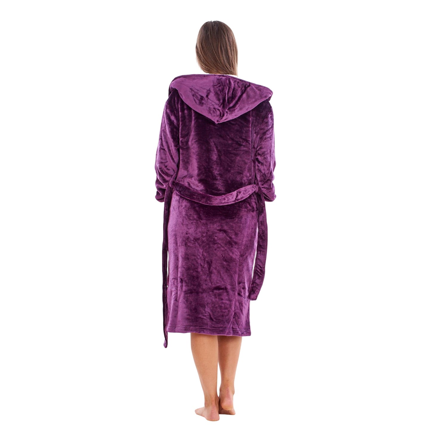 Purple-White - Back - Keanu Womens-Ladies Sherpa Fleece Dressing Gown