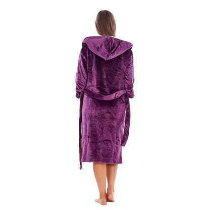 Purple-White - Back - Keanu Womens-Ladies Sherpa Fleece Dressing Gown