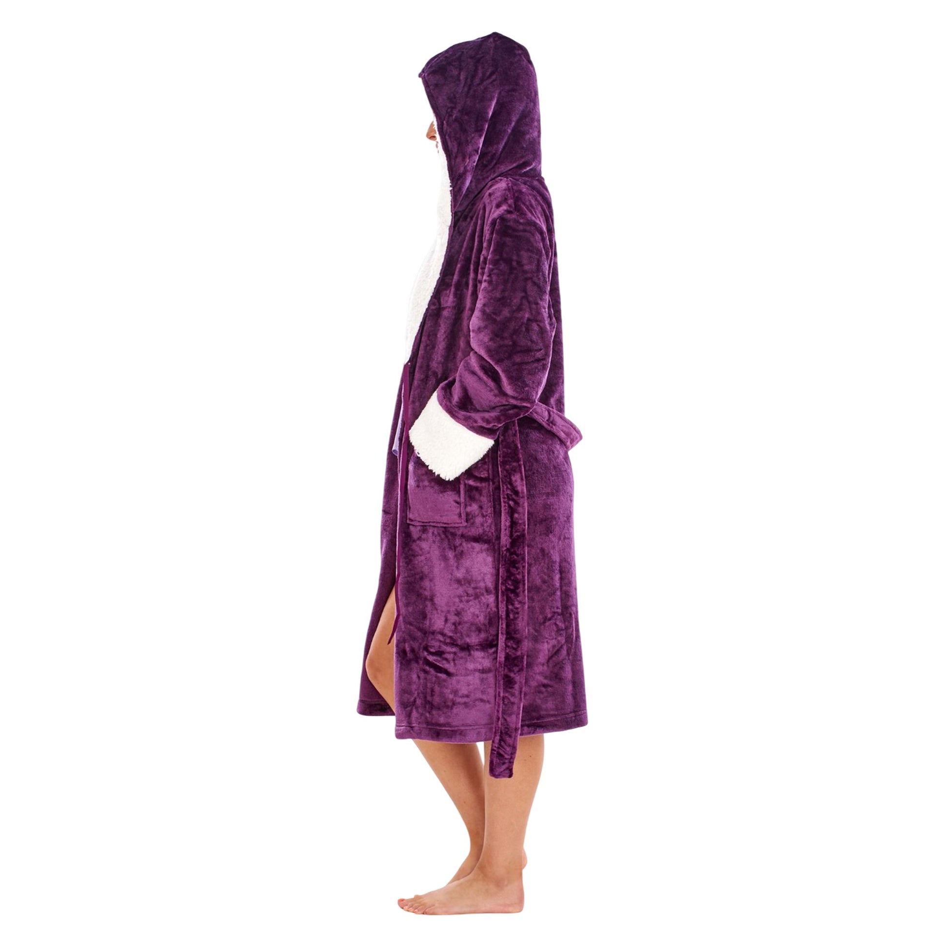 Purple-White - Side - Keanu Womens-Ladies Sherpa Fleece Dressing Gown