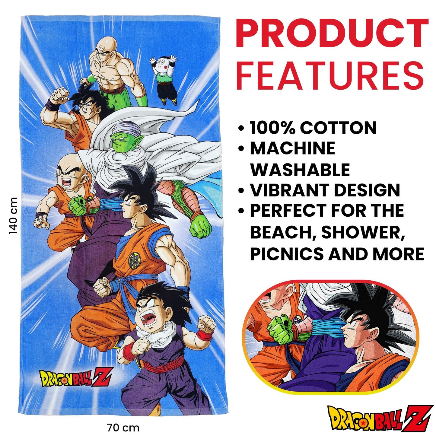 Blue-Multicoloured - Back - Dragon Ball Z Childrens-Kids Heroes Cotton Towel