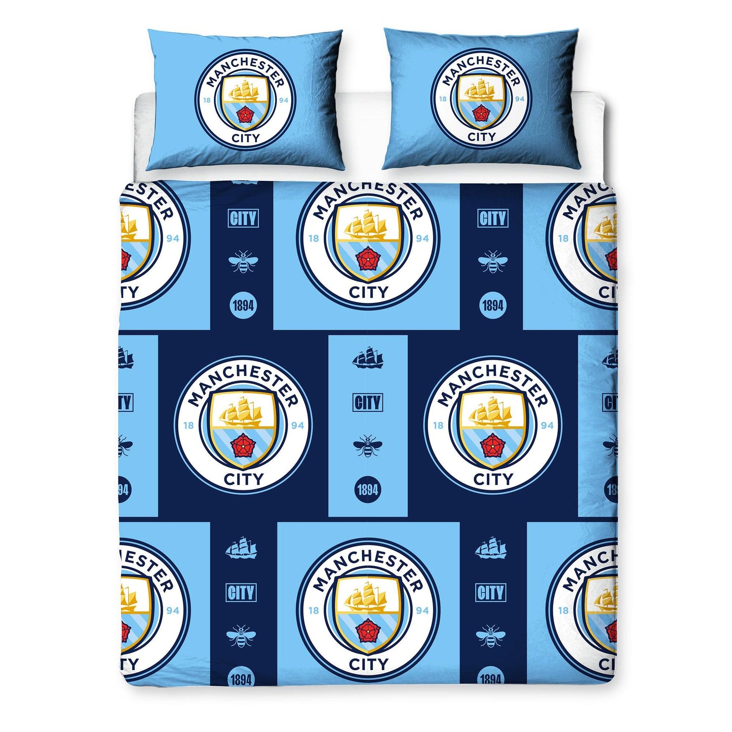 Multicoloured - Back - Manchester City FC Reversible Crest Duvet Set