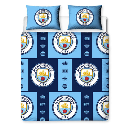 Multicoloured - Back - Manchester City FC Reversible Crest Duvet Set