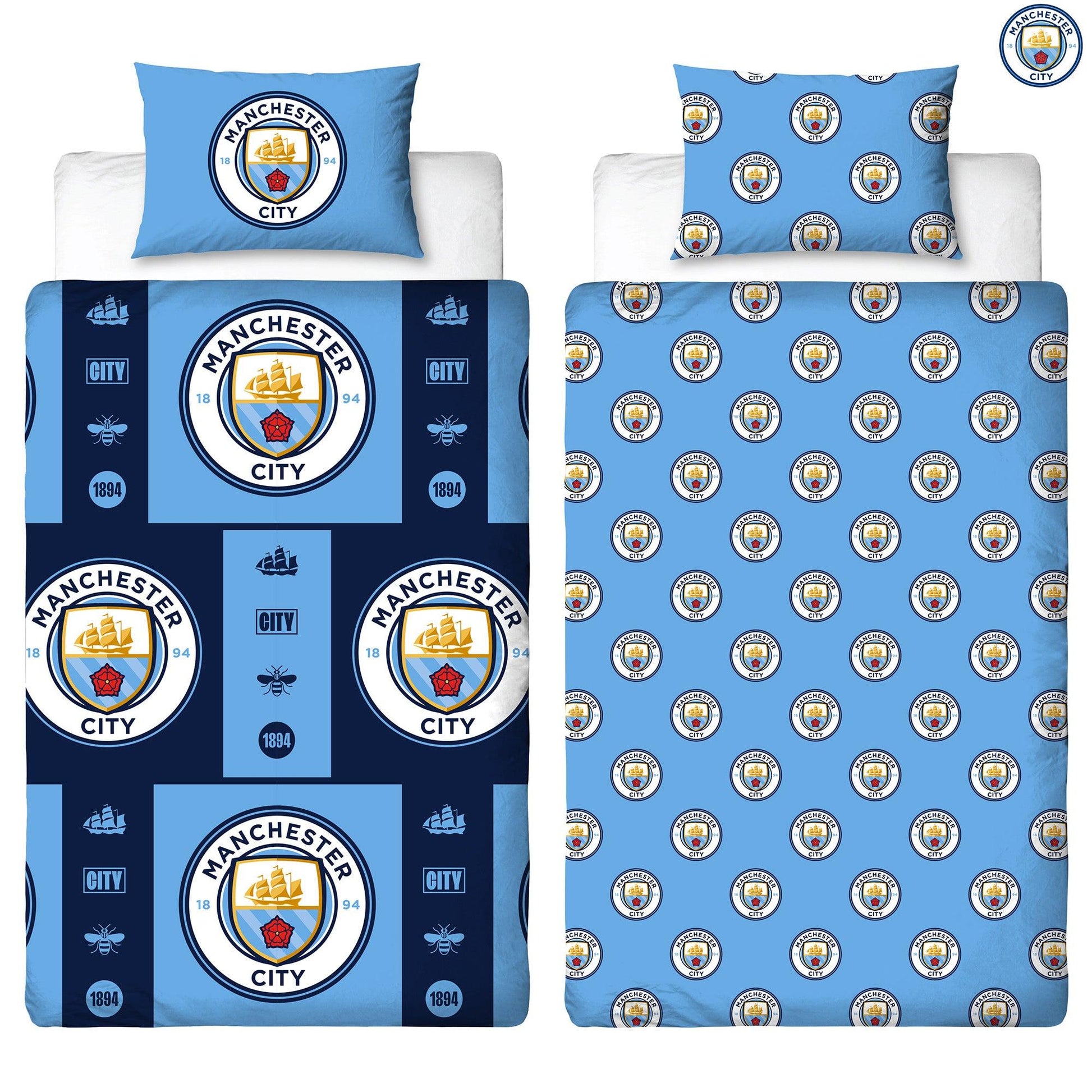 Multicoloured - Close up - Manchester City FC Reversible Crest Duvet Set