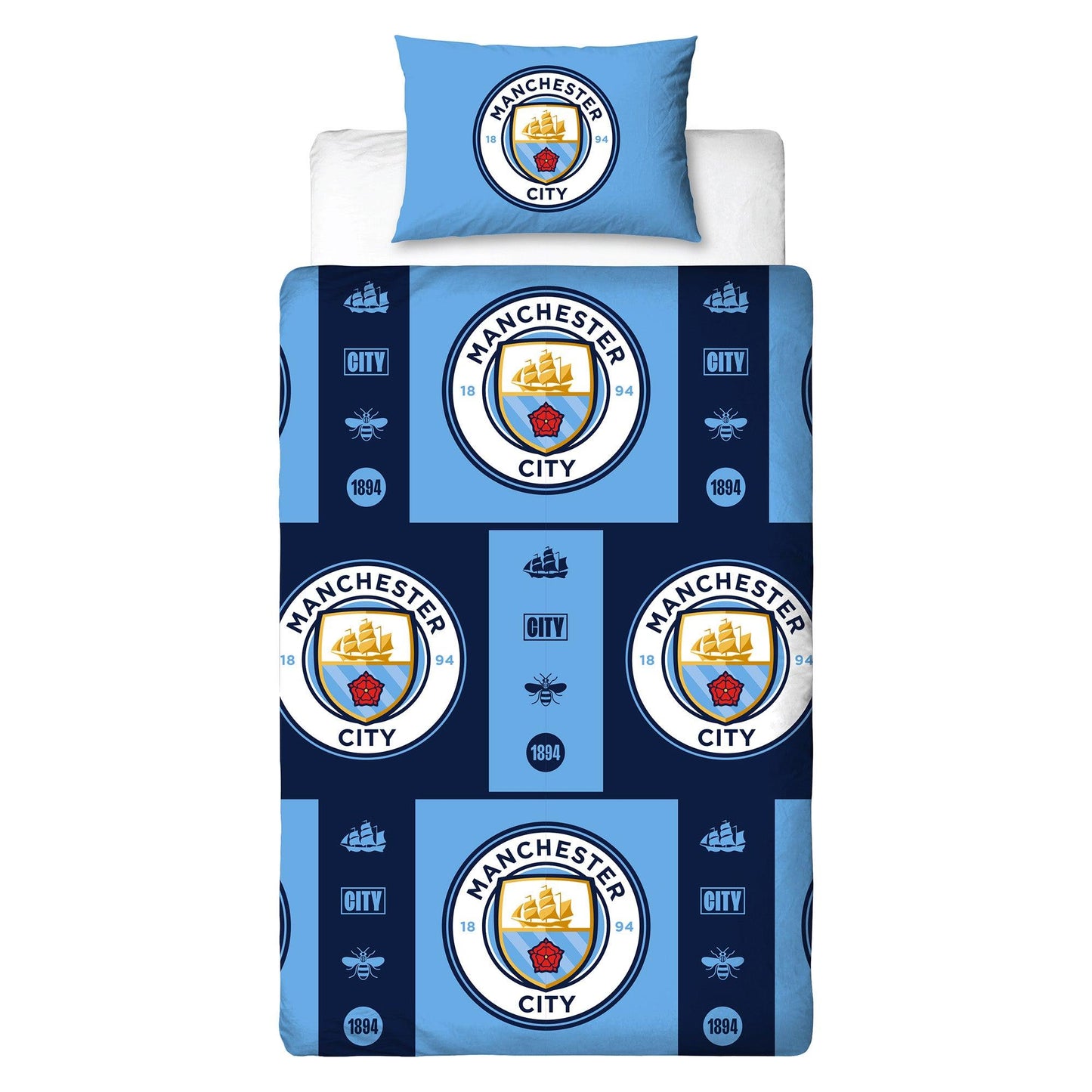 Multicoloured - Front - Manchester City FC Reversible Crest Duvet Set