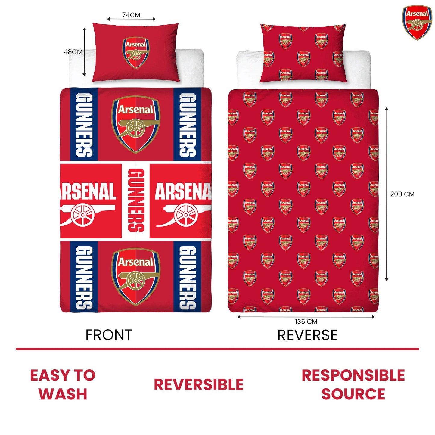 Multicoloured - Pack Shot - Arsenal FC Gunners Reversible Crest Duvet Set