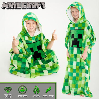 Green - Back - Minecraft Childrens-Kids Fleece Blanket Hoodie