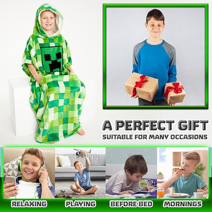 Green - Side - Minecraft Childrens-Kids Fleece Blanket Hoodie