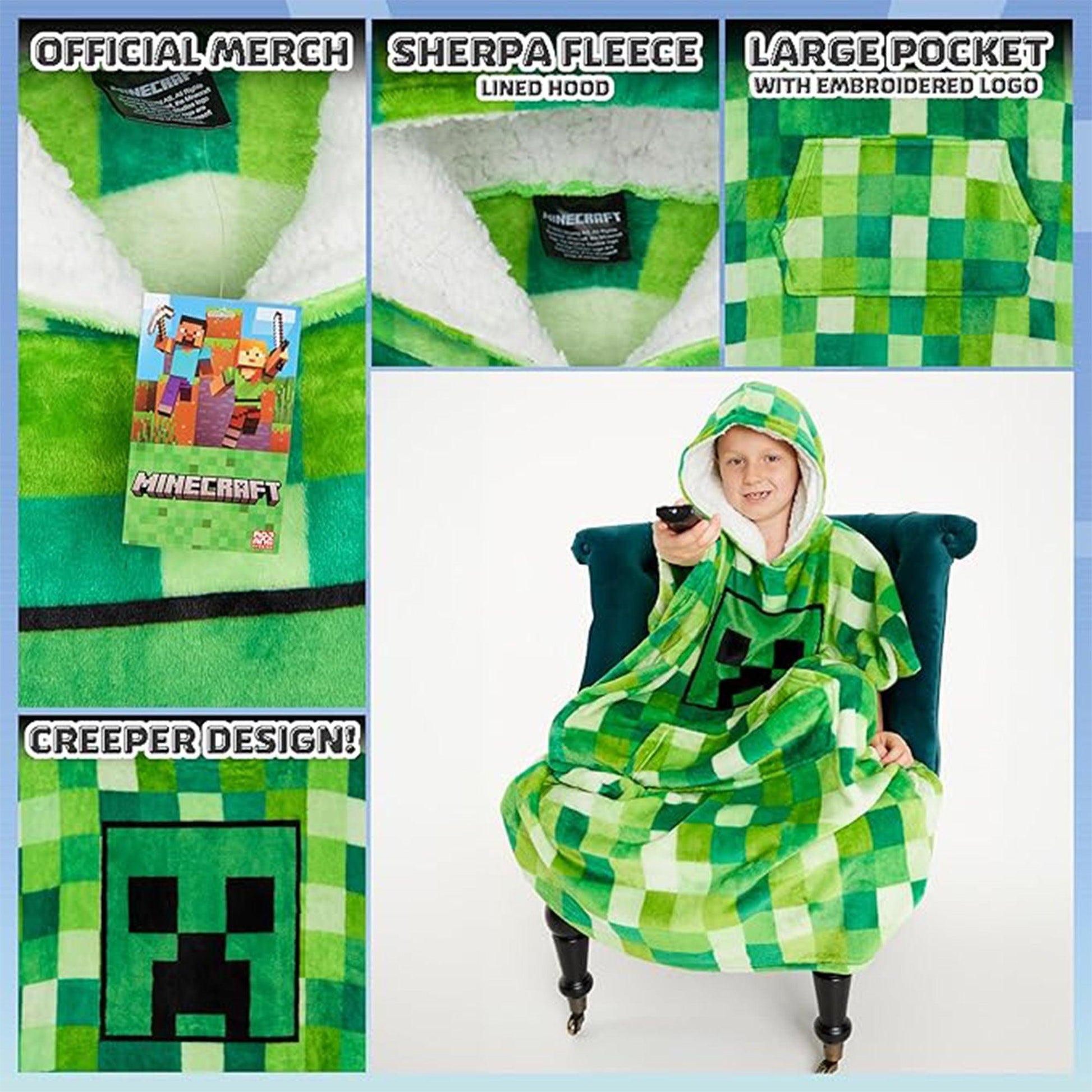 Green - Pack Shot - Minecraft Childrens-Kids Fleece Blanket Hoodie