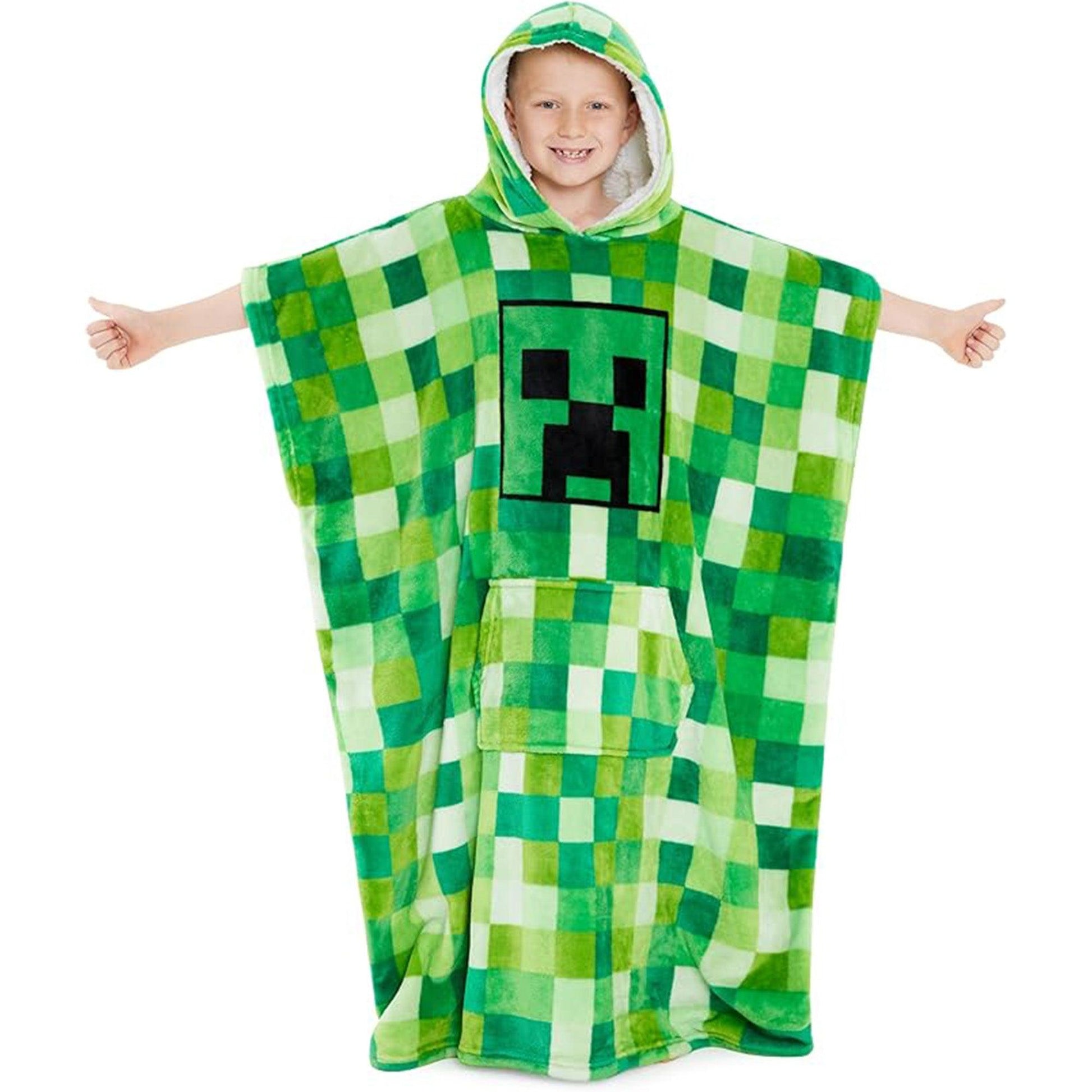 Green - Front - Minecraft Childrens-Kids Fleece Blanket Hoodie