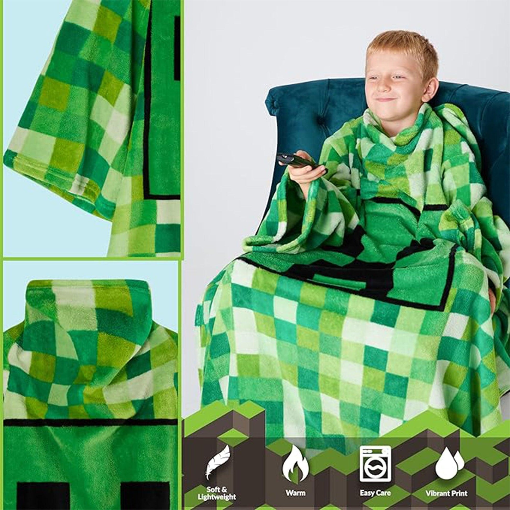 Green - Side - Minecraft Childrens-Kids Fleece Blanket Hoodie