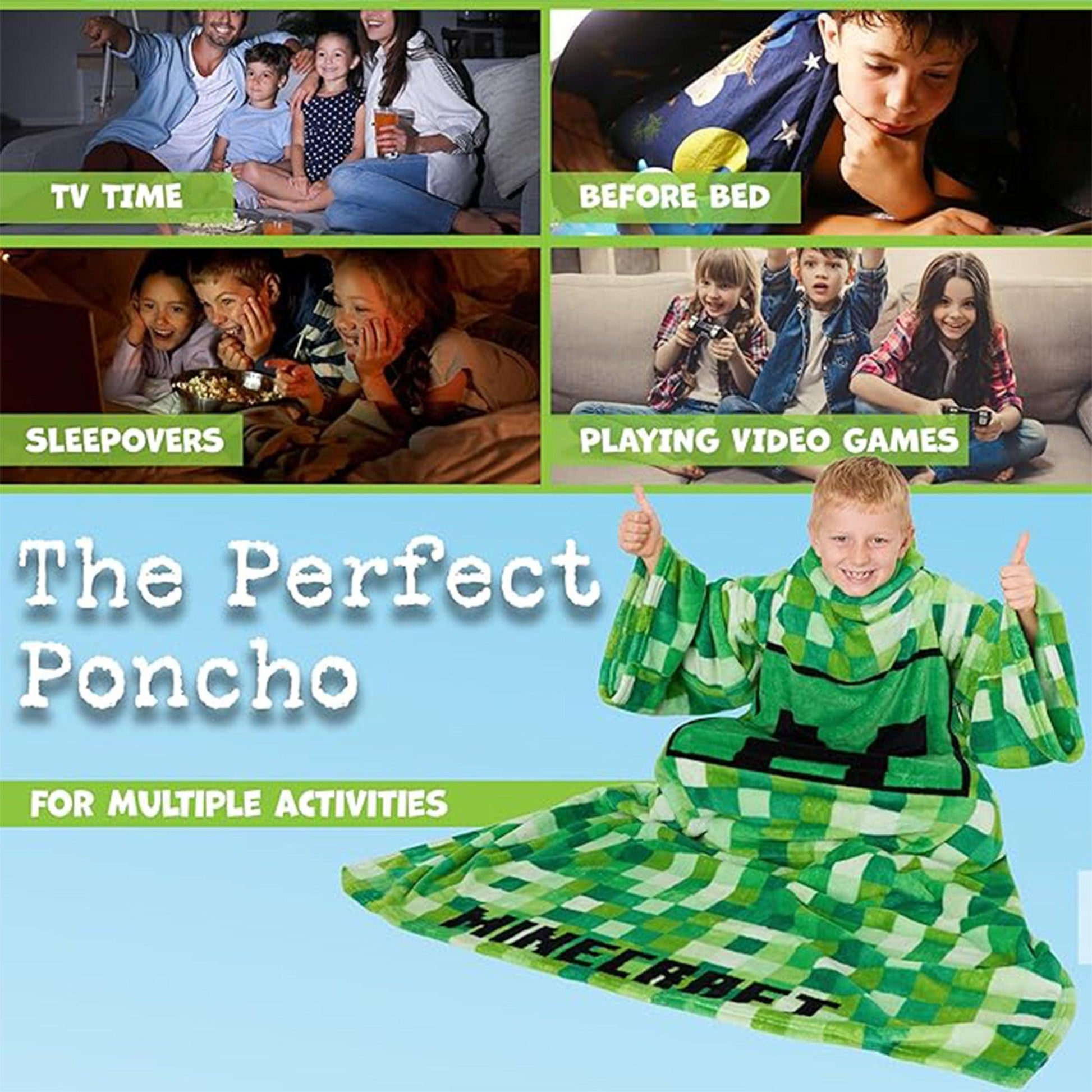 Green - Pack Shot - Minecraft Childrens-Kids Fleece Blanket Hoodie
