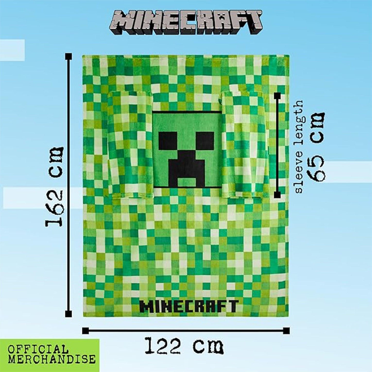 Green - Close up - Minecraft Childrens-Kids Fleece Blanket Hoodie