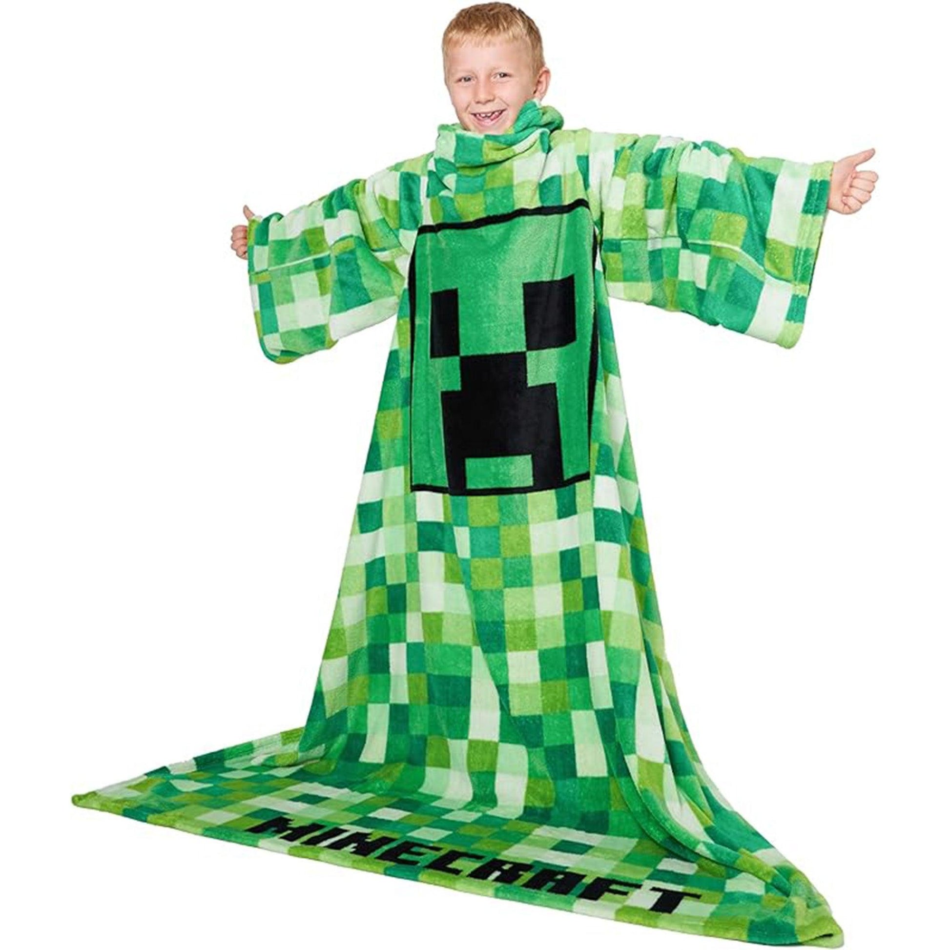 Green - Front - Minecraft Childrens-Kids Fleece Blanket Hoodie