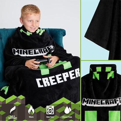 Black-Green - Pack Shot - Minecraft Unisex Adult Fleece Blanket Hoodie
