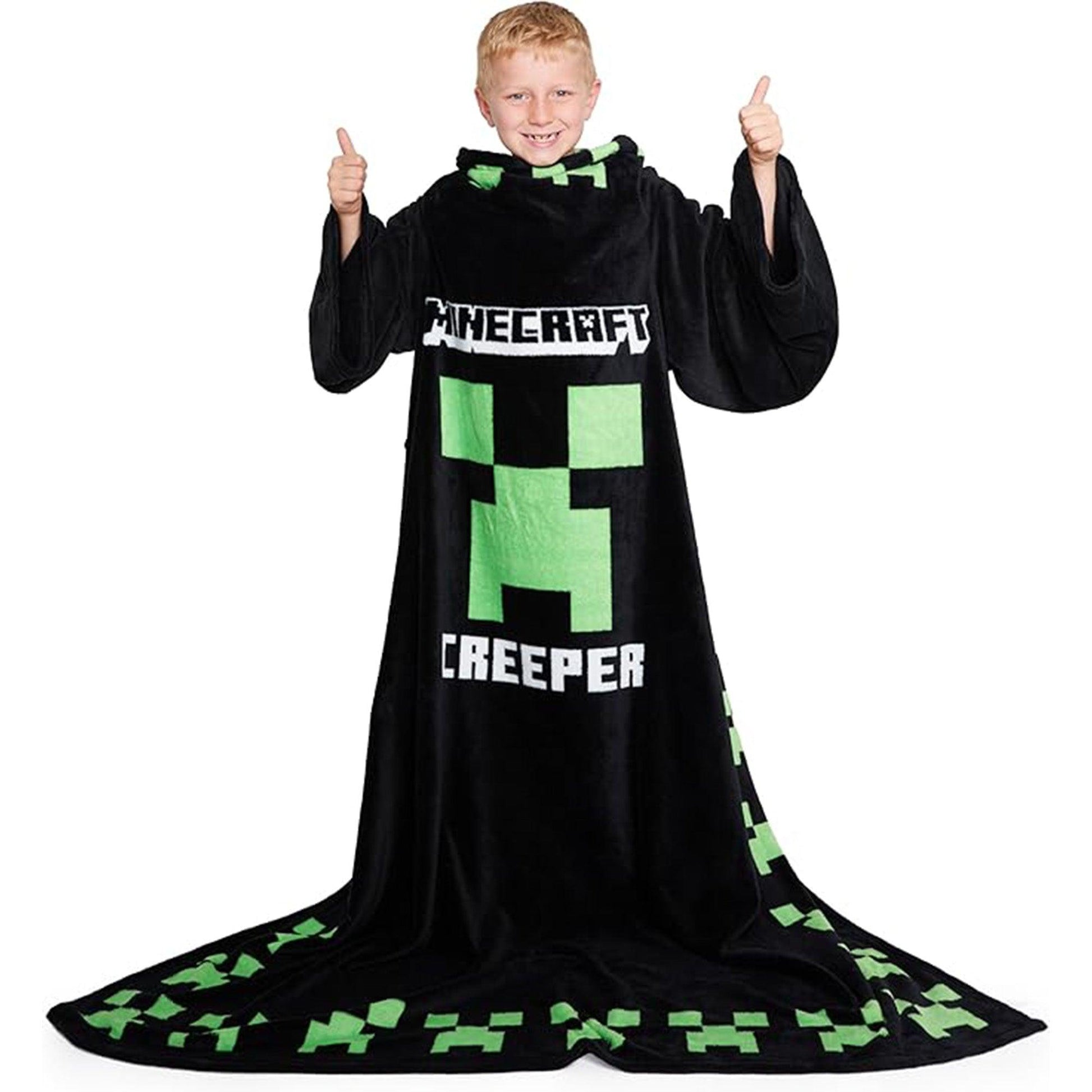 Black-Green - Front - Minecraft Unisex Adult Fleece Blanket Hoodie
