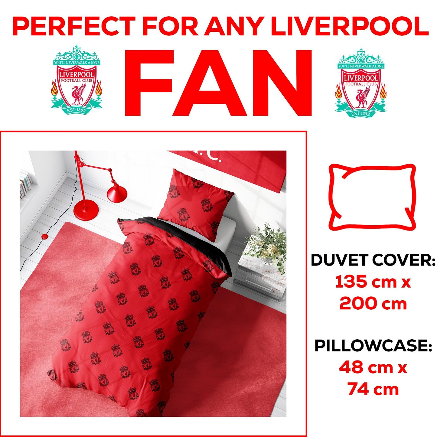 Red - Side - Liverpool FC Reversible Duvet Set