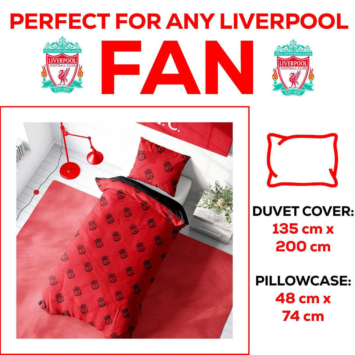 Red - Side - Liverpool FC Reversible Duvet Set