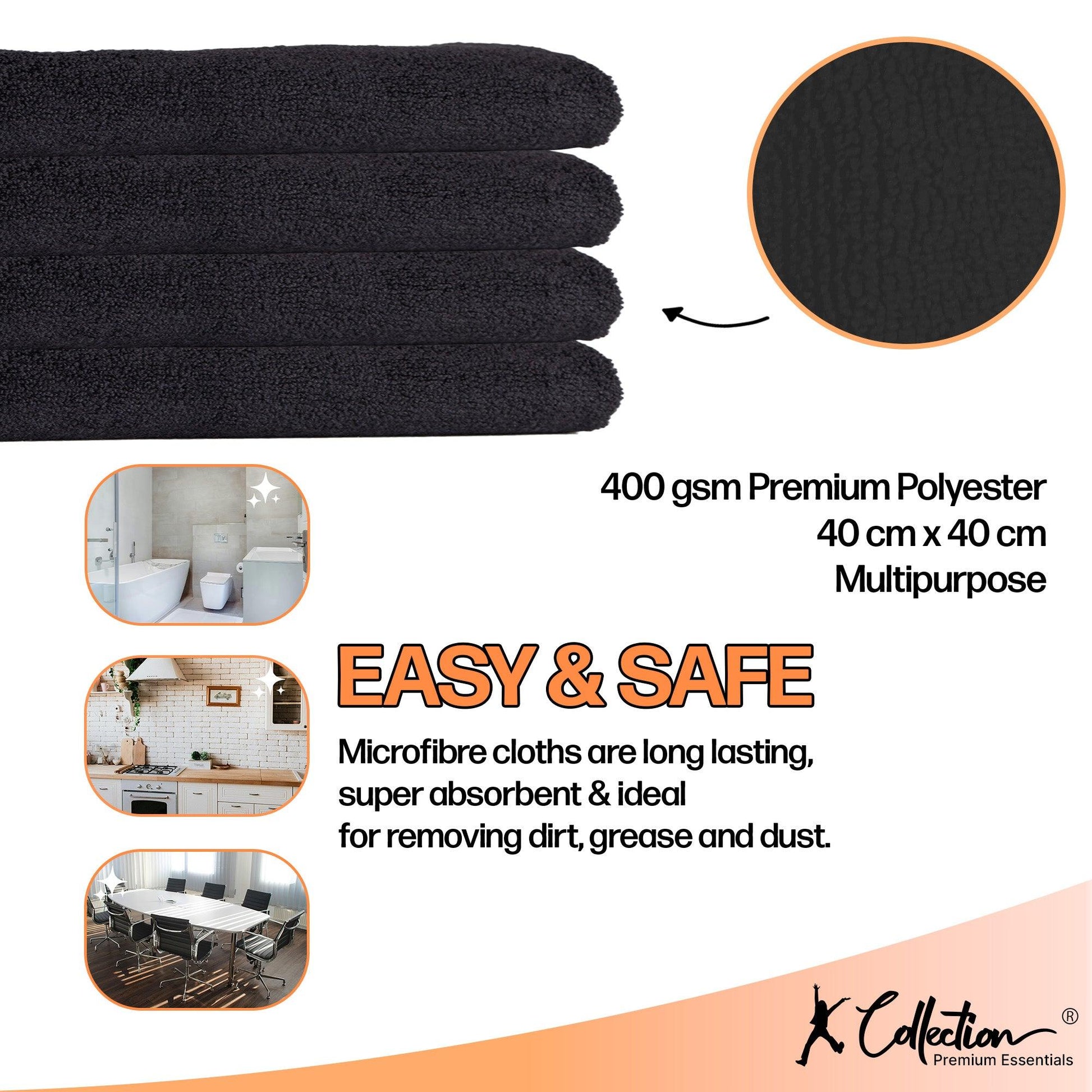 Black - Side - K Collection Microfibre Cleaning Cloth (Pack of 4)