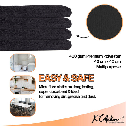 Black - Side - K Collection Microfibre Cleaning Cloth (Pack of 4)