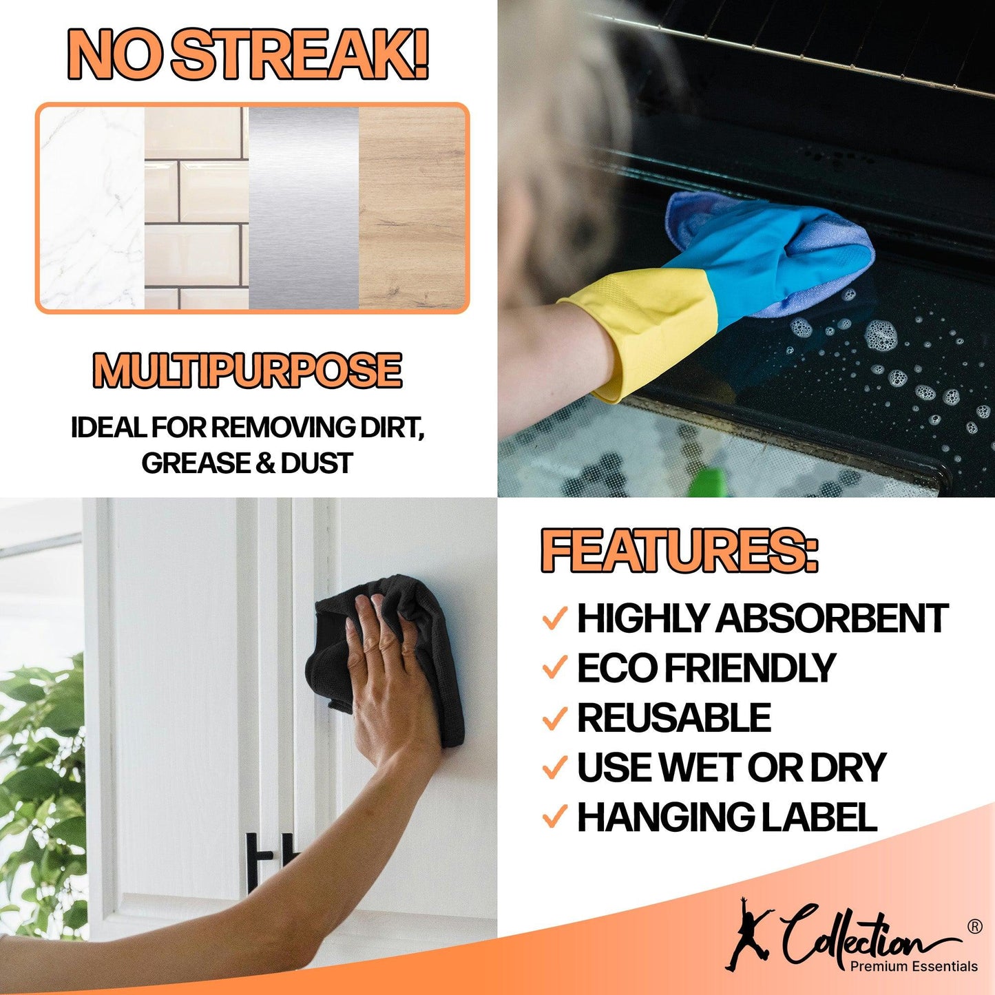 Black - Lifestyle - K Collection Microfibre Cleaning Cloth (Pack of 4)