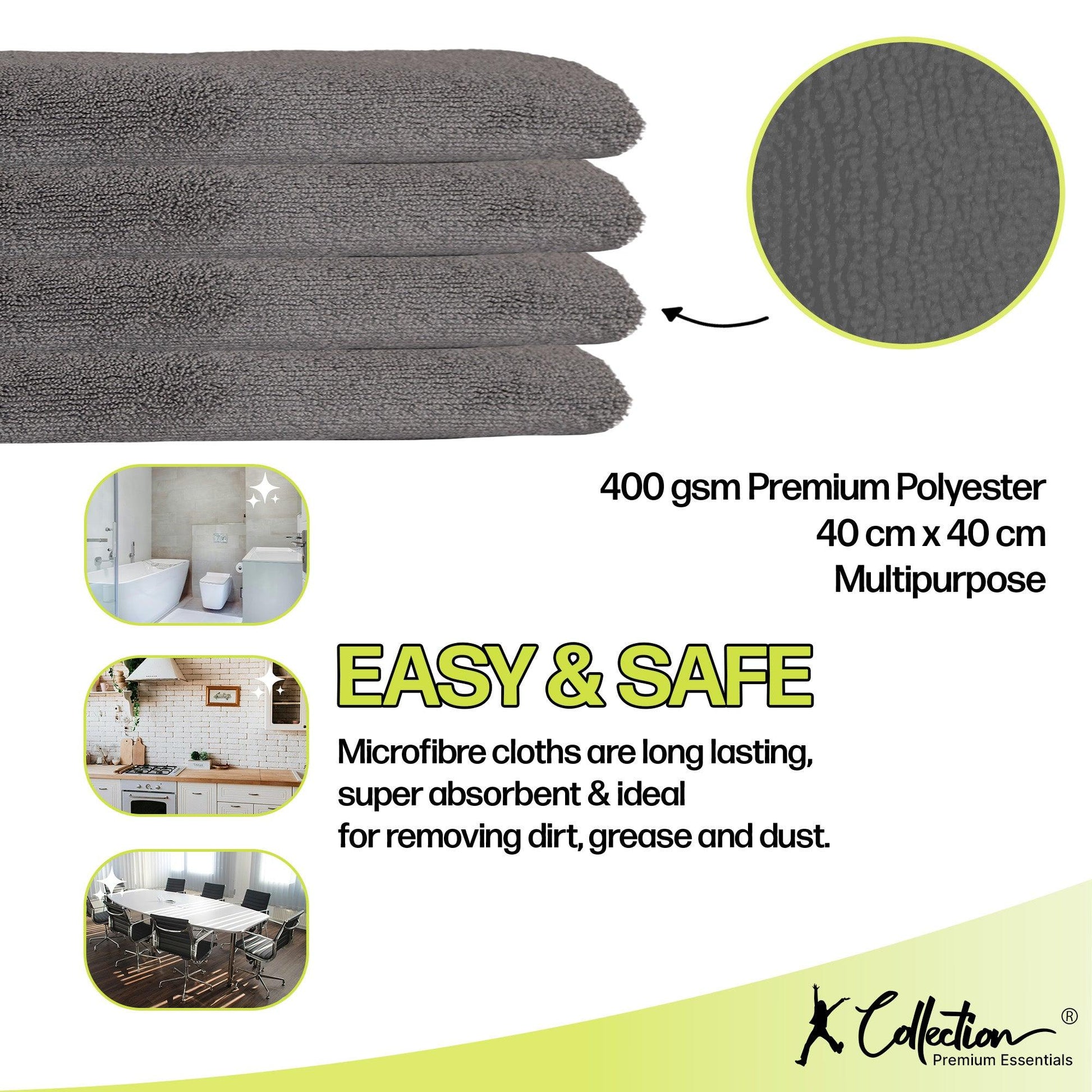 Grey - Side - K Collection Microfibre Cleaning Cloth (Pack of 4)