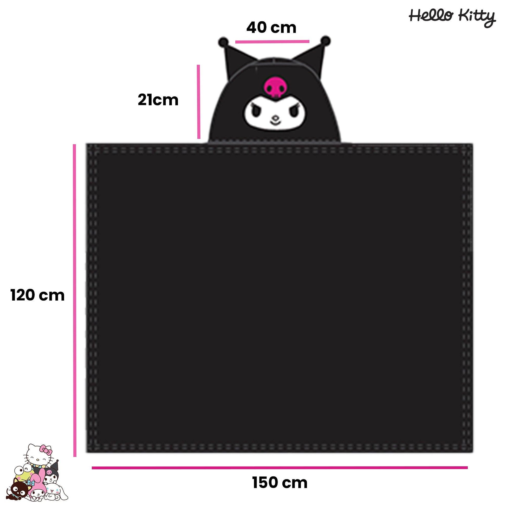 Black - Pack Shot - Hello Kitty Childrens-Kids Kuromi Wrap Blanket Hoodie