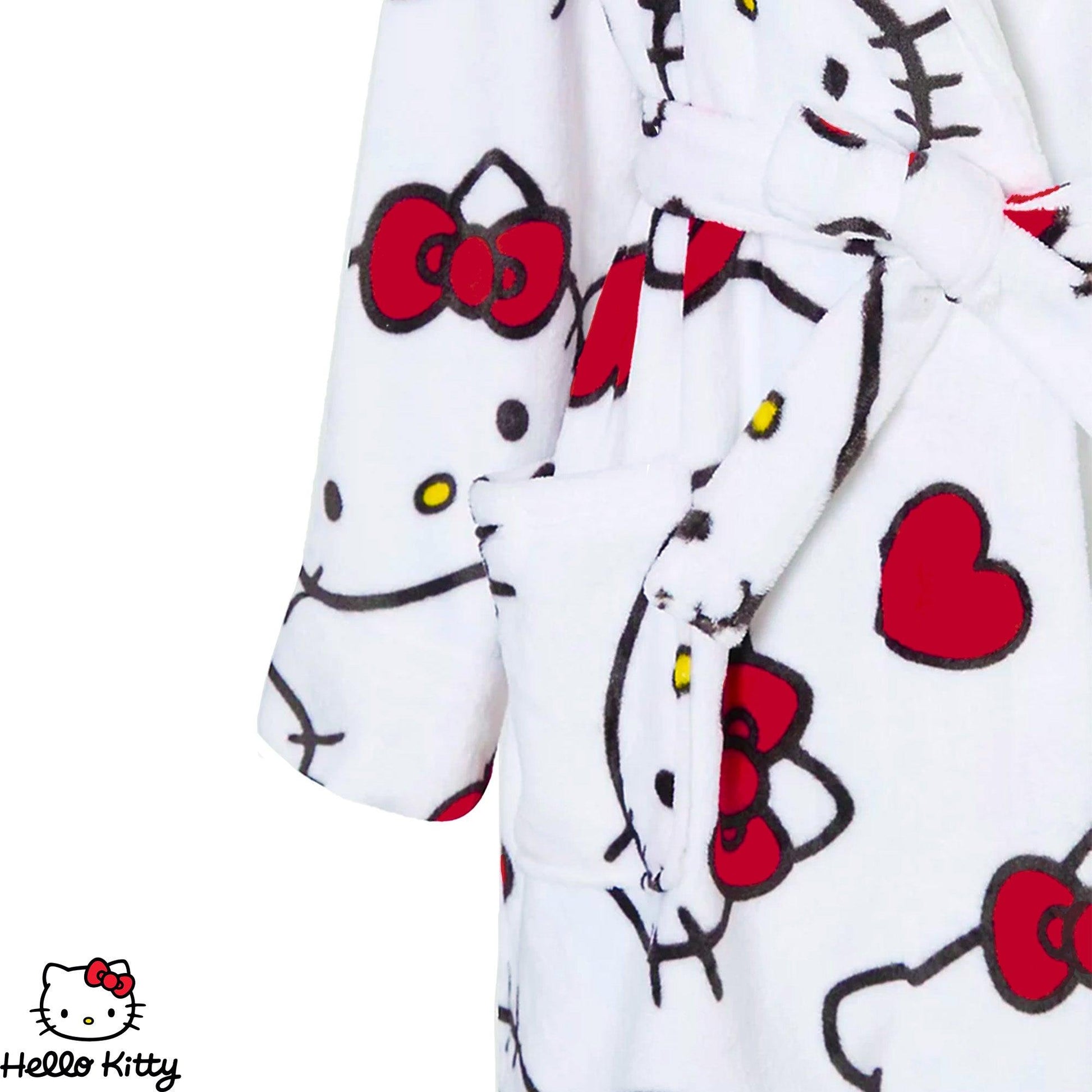White-Red-Black - Back - Hello Kitty Womens-Ladies 3D Ears Fleece Robe
